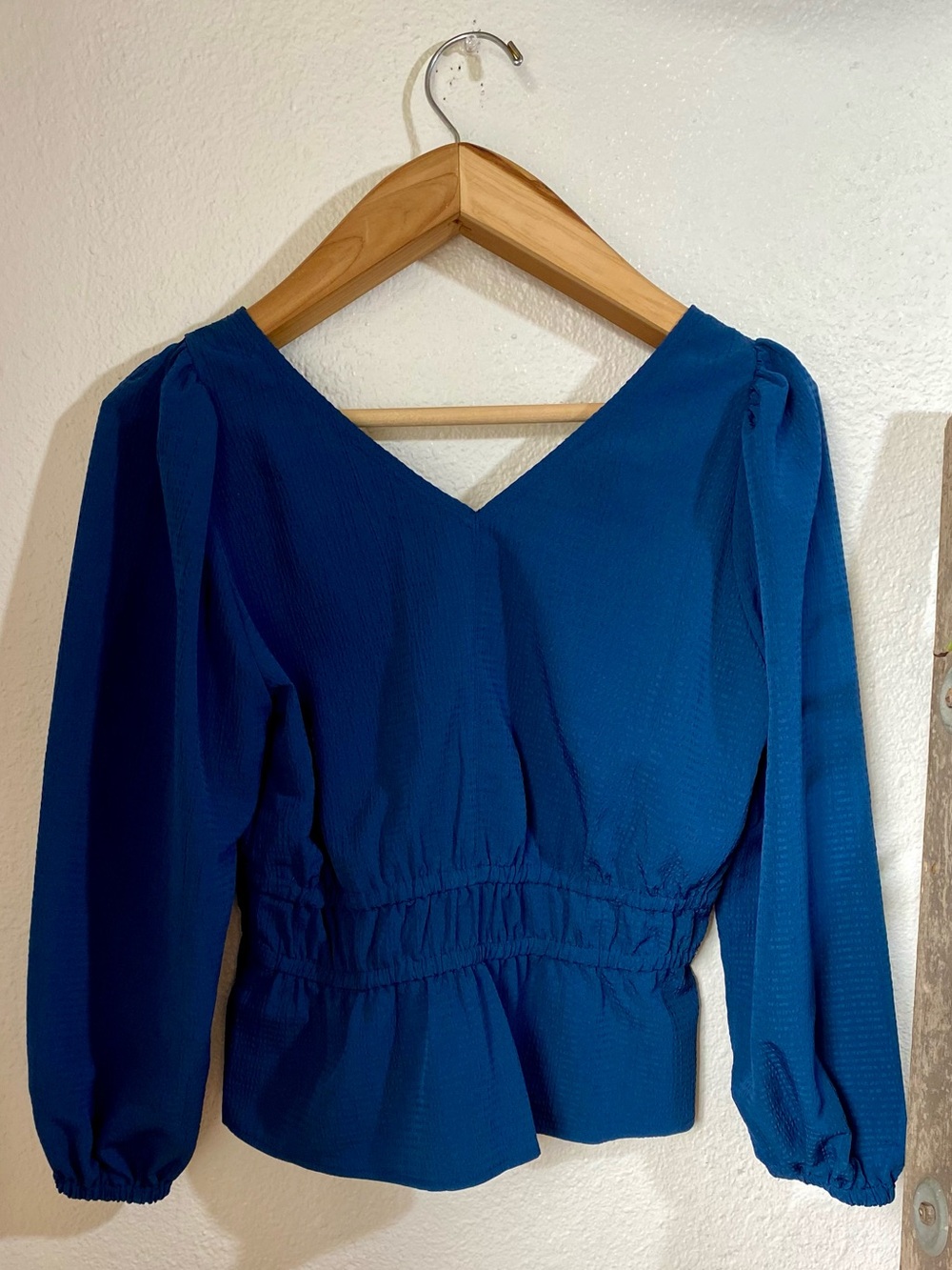 NWOT Madewell Seersucker V-Neck Peplum Renaissance Craftsman Blue Size Small - Picture 4 of 13